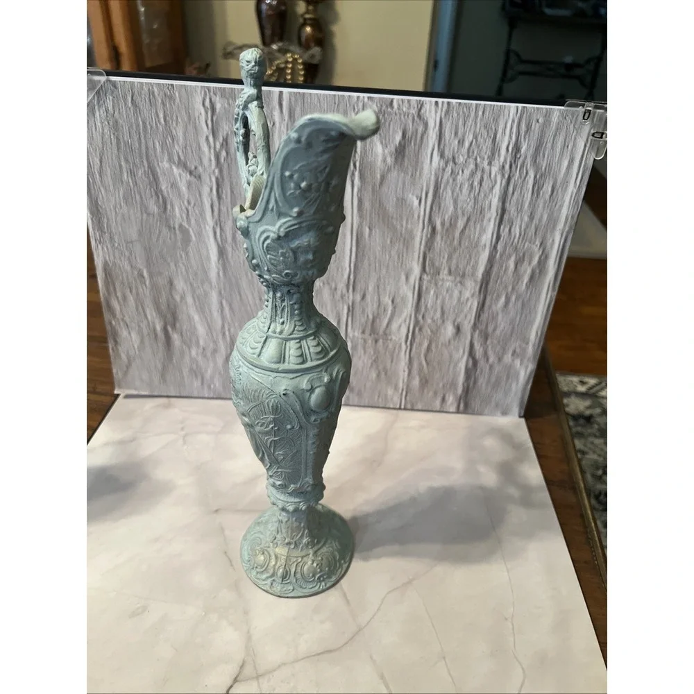 VTG Italian Ornate Ewer Vase – Rococo Revival Cast Metal with Verdigris‎ Finish